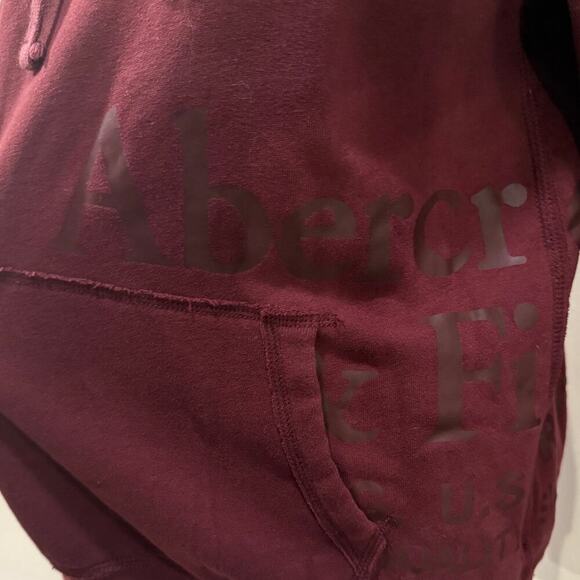 Abercrombie & Fitch Fleece Hoodie Maroon Burgundy XS Pullover Kangaroo Pocket - Picture 3 of 8